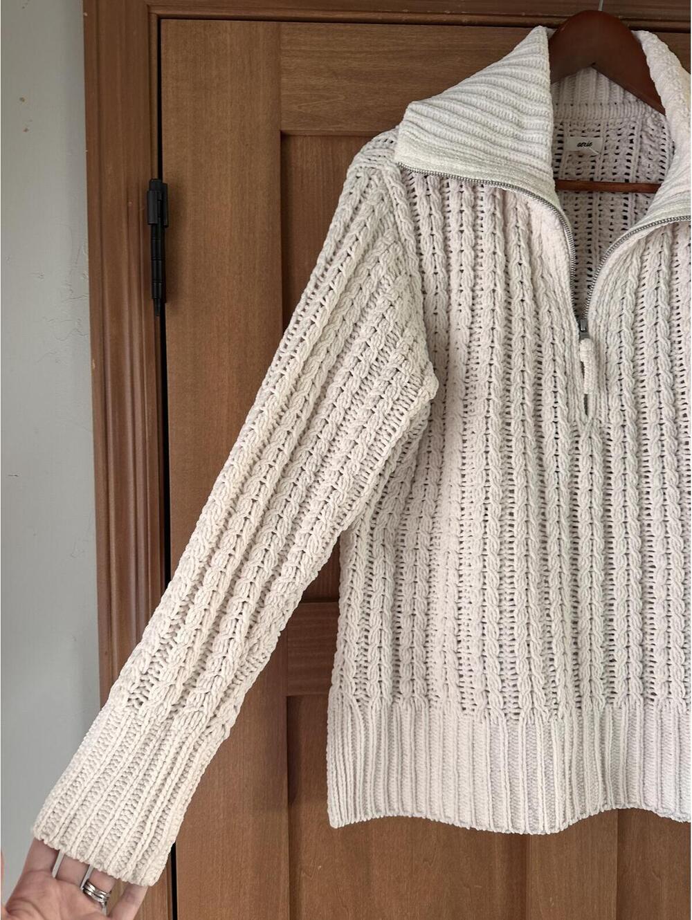 Aerie Cable Car Quarter Zip Chunky Sweater In Toasted Coconut Cream Women’s XS - Picture 3 of 15